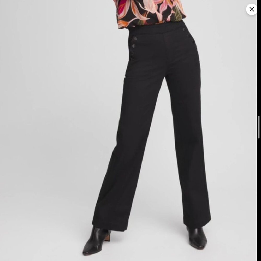 Chico's The Pull-On Wide Leg Ankle Black Trouser Jeans 12R